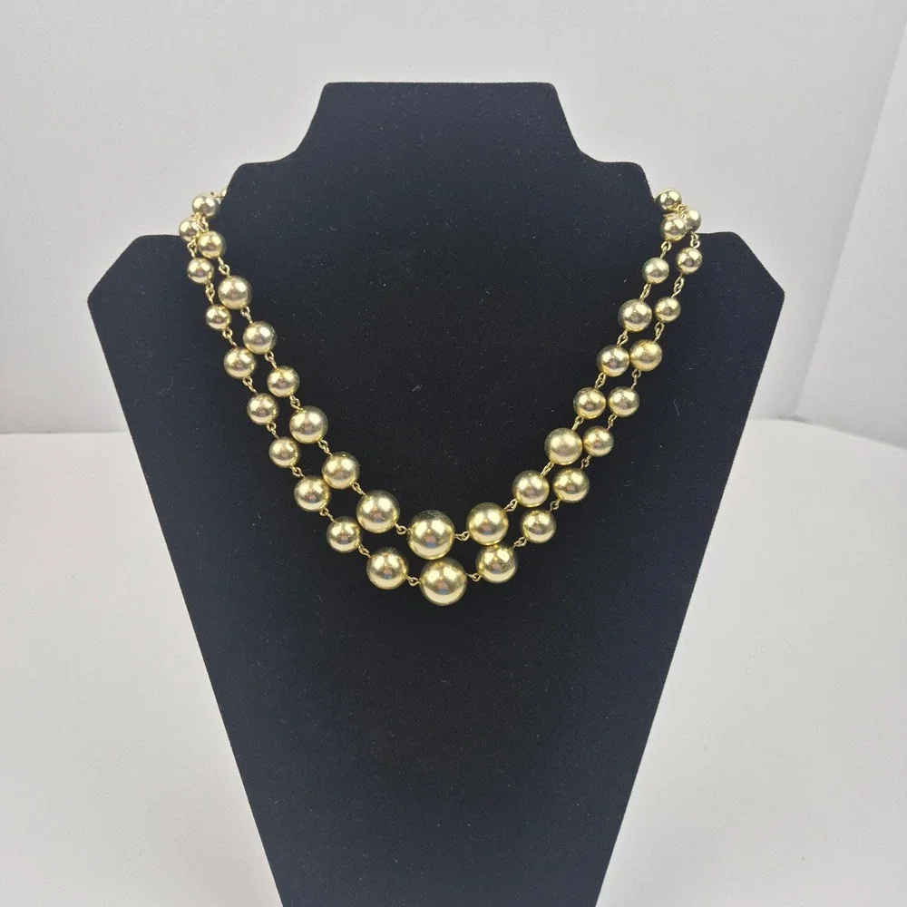 VTG 50s Lisner‎ Gold Tone Double Strand Beaded Necklace 15–18